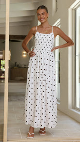 Gena Maxi Dress - White Polka