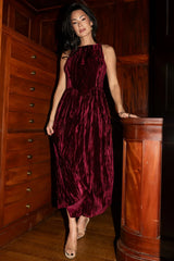 Octavia Velvet Midi Dress | Cranberry