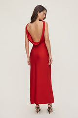 Nora Satin Maxi Slip Dress-Red