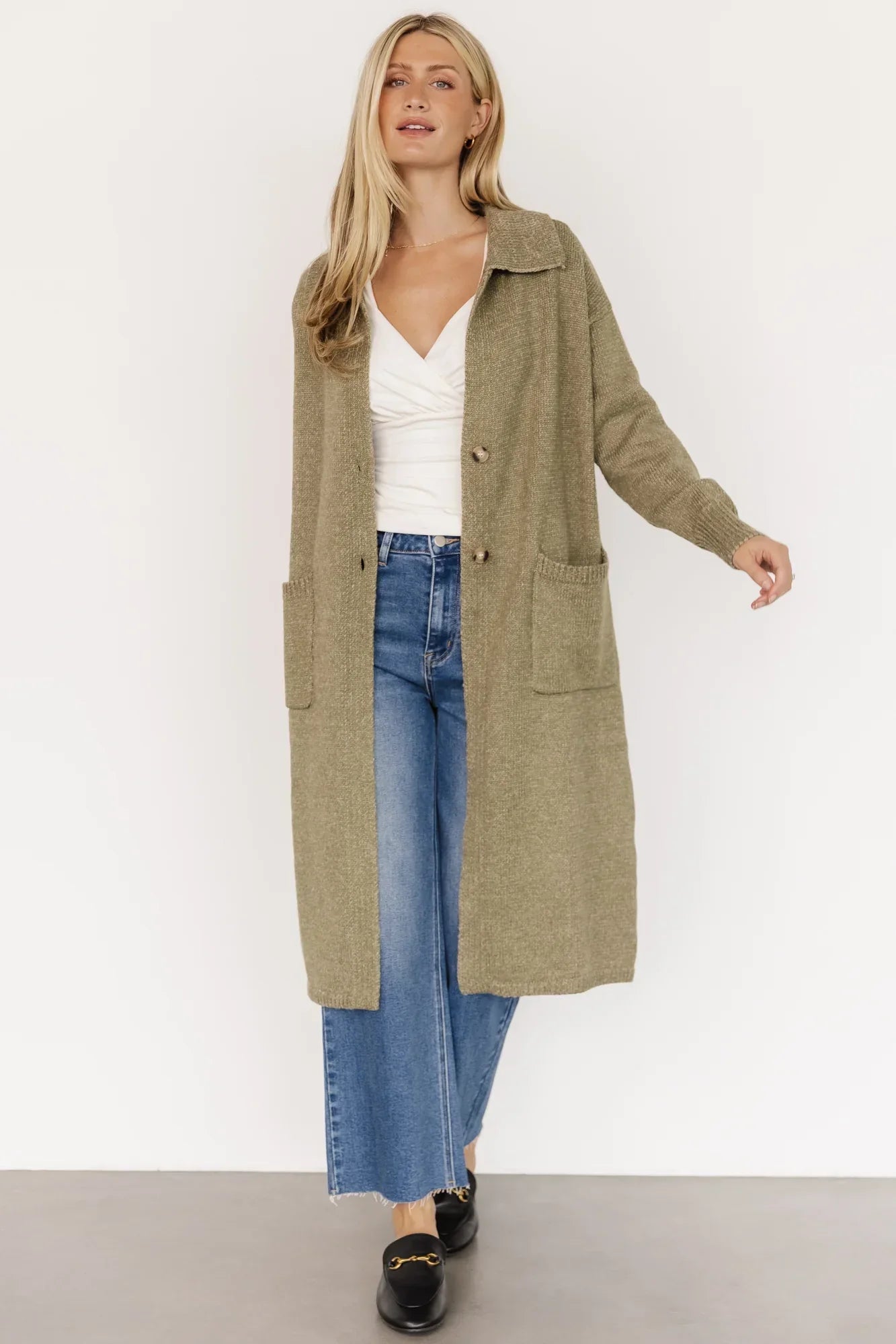 Ontario Long Button Cardigan | Olive