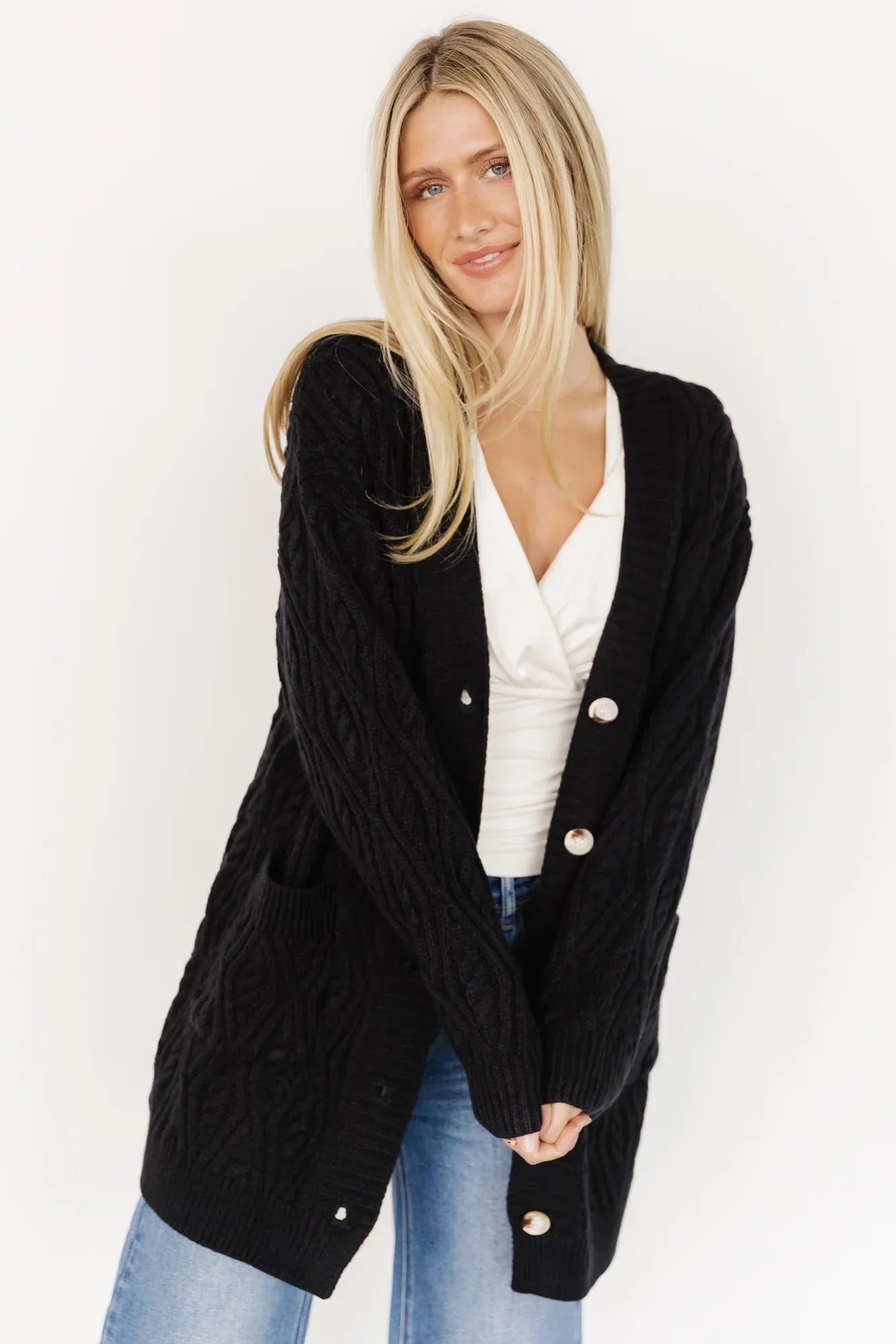 Alberta Cable Knit Cardigan | Black